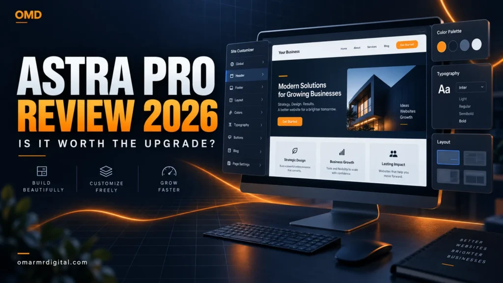 Astra Pro Review 2026 featuring WordPress theme customization, layouts, typography and color controls