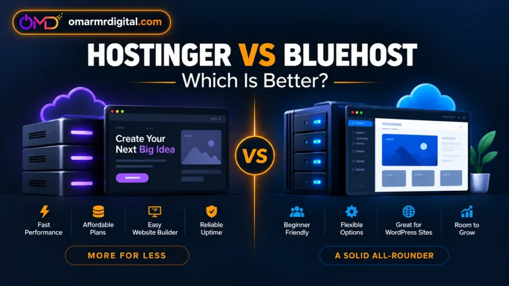 Hostinger vs Bluehost 2026 web hosting comparison for WordPress, blogs and small business websites