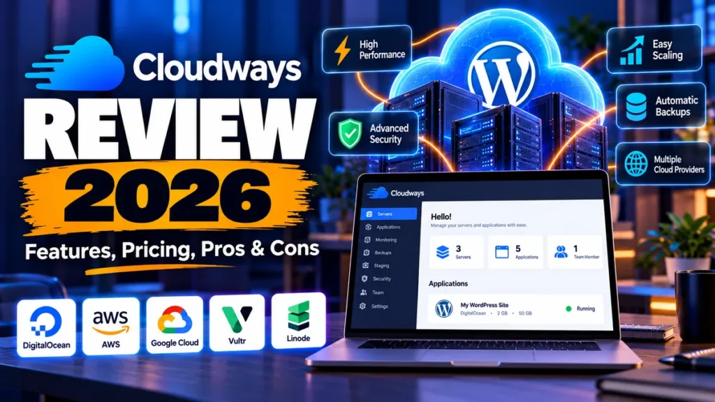 Cloudways Review 2026 covering pricing, WordPress hosting, performance, security, backups, scaling, pros and cons – OmarMrDigital