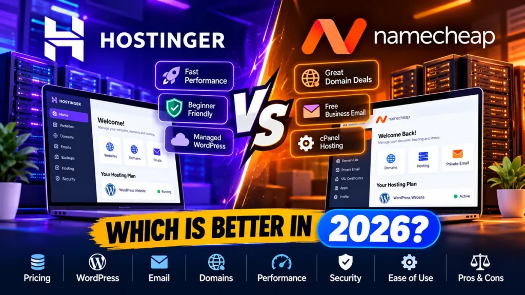 Hostinger vs Namecheap 2026 comparison for web hosting, WordPress, pricing, email, domains, performance and features – OmarMrDigital